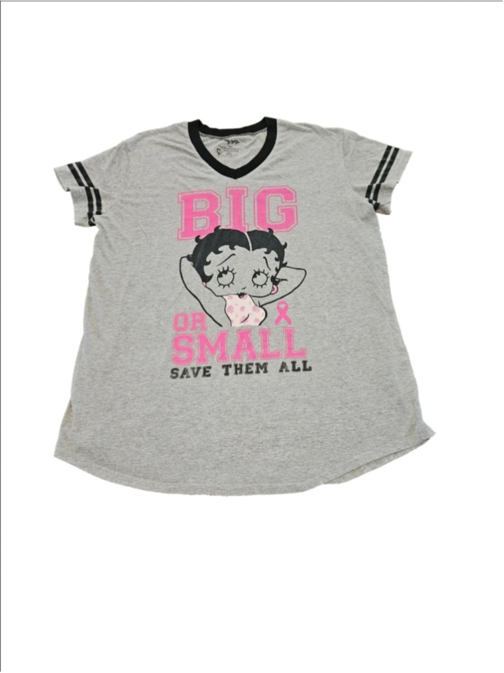 Women's Betty Boop Graphic Tee Plus 2X Grey Pink Short Sleeve awareness Shirt